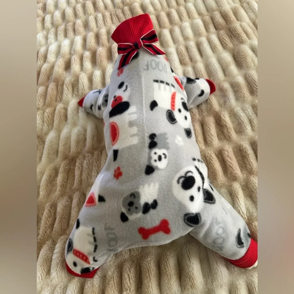 Cozy Snow Pup Fleece Dog Pajamas | Medium Dog Outfit | Holiday Loungewear